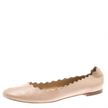 Pre Owned Chloe Beige Leather Lauren Scalloped Ballet Flats Size 40
