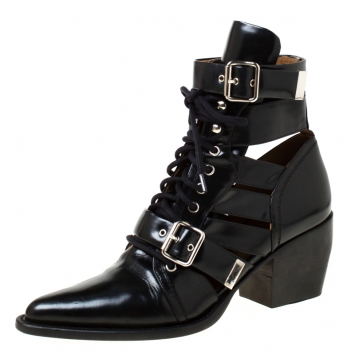 Pre Owned Chloe Black Leather Rylee Ankle Boots Size 42