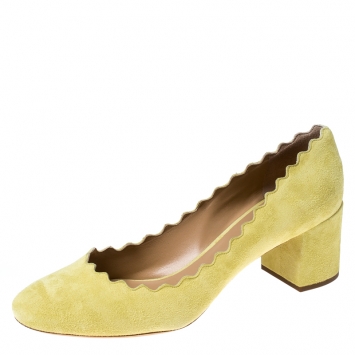 Pre Owned Chloe Yellow Suede Lauren Scalloped Pumps Size 39