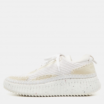 Pre Owned Chloe White Mesh and Suede Nama Low Top Sneakers Size 39