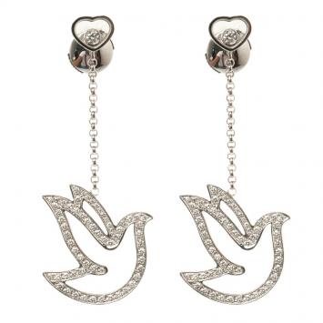 Pre Owned Chopard Happy Diamond Dove 18k White Gold Dangle Earrings