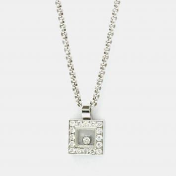 Chopard 18K White Gold Happy Diamond Square Necklace