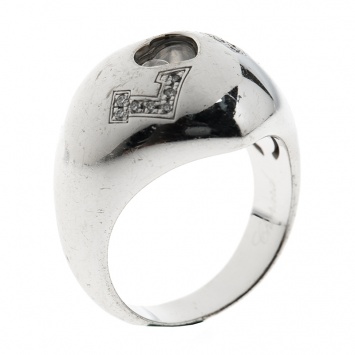 Pre Owned Chopard Happy Love Heart Diamond 18k White Gold Dome Ring Size 57