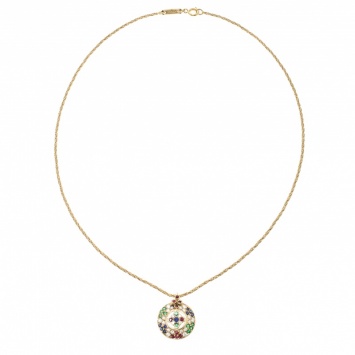 Pre Owned Chopard Vintage Multi Gem Pendant 18k Yellow Gold Rope Chain Necklace