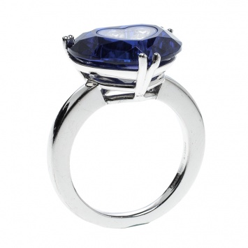 Pre Owned Chopard So Happy Blue Heart Crystal Diamond Ring Size 57
