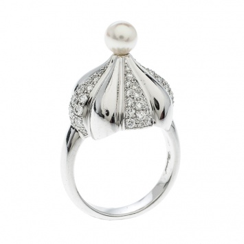 Pre Owned Chopard Pushkin Diamond Pearl Cocktail Ring Size 54