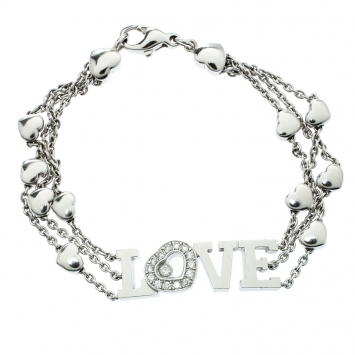 Pre Owned Chopard Happy Diamond Heart Love 18k White Gold Charm Link Bracelet