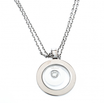 Pre Owned Chopard Happy Spirit Diamond 18K White Gold Pendant Double Chain Necklace