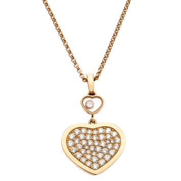 Pre Owned Chopard Happy Hearts Diamond 18k Rose Gold Pendant Necklace