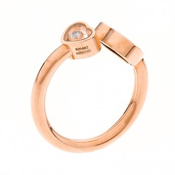 Pre Owned Chopard Happy Hearts Onyx Diamond 18k Rose Gold Ring Size 55