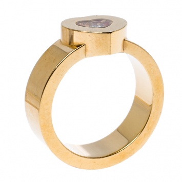Pre Owned Chopard Happy Diamond Heart 18k Yellow Gold Ring Size 53