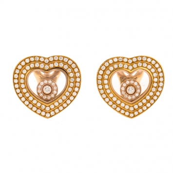 Pre Owned Chopard Diamond Pave 18K Yellow Gold Happy Diamonds Heart Earrings