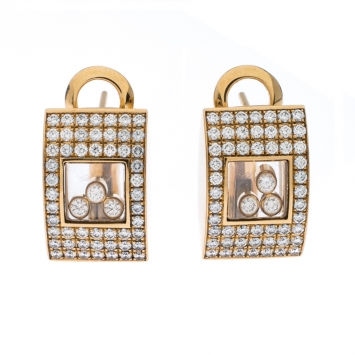 Pre Owned Chopard Happy Diamonds Pave 18k Yellow Gold Stud Earrings