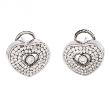 Pre Owned Chopard Happy Diamond 18k White Gold Heart Clip-On Earrings