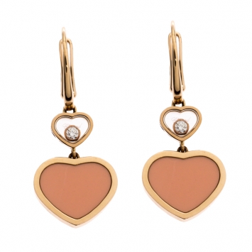 Pre Owned Chopard Happy Hearts 18K Rose Gold Diamond and Rose Stone Drop Earrings
