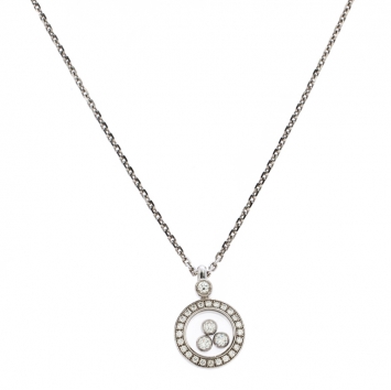 Pre Owned Chopard Happy Diamonds Circle Pendant 18k White Gold Necklace