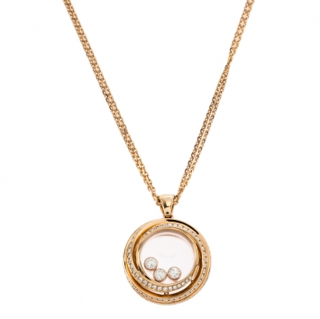 Pre Owned Chopard 18k Rose Gold Happy Emotions Pendant Double Belcher Chain Necklace 