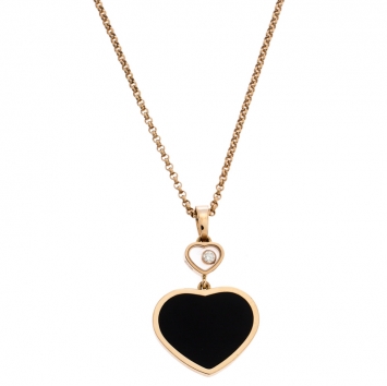 Pre Owned Chopard Happy Hearts Onyx Diamond 18K Rose Gold Pendant Necklace
