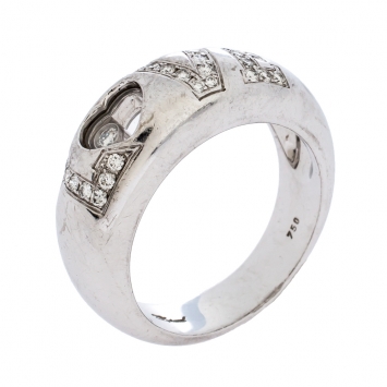 Pre Owned Chopard Happy Love Diamond 18K White Gold Band Ring Size 55
