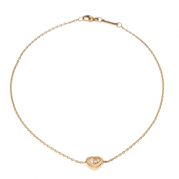 Pre Owned Chopard Happy Heart Diamond 18K Yellow Gold Chain Link Anklet 