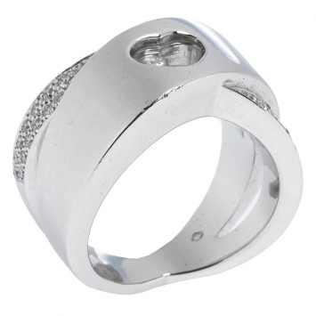 Pre Owned Chopard Happy Diamond Heart 18K White Gold Ring Size 50.5