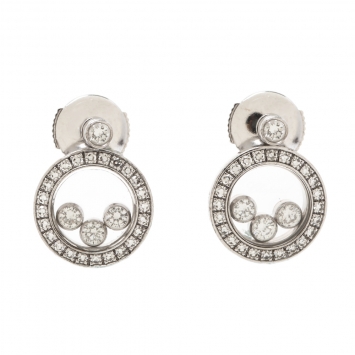 Pre Owned Chopard Happy Diamond 18K White Gold Round Stud Earrings
