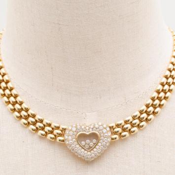 Pre Owned Chopard Happy Diamonds 18 K Yellow Gold Heart Necklace 