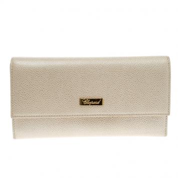Pre Owned Chopard Beige Caviar Leather Miss Happy Continental Wallet