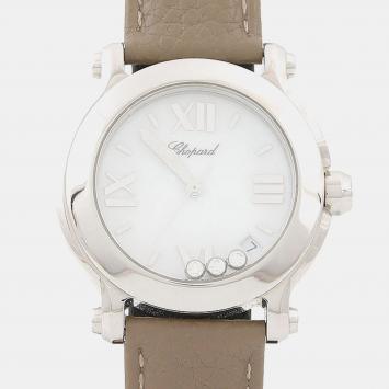 Pre Owned Chopard Happy Sport 8475 White Stainless Steel, Diamond Quartz Women's Wristwatch 36mm