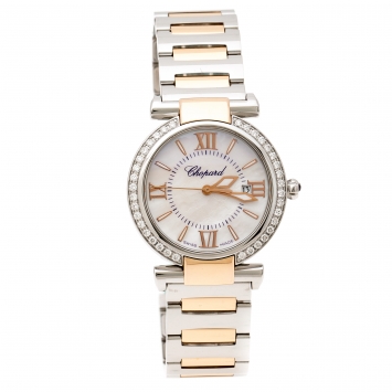 Pre Owned Chopard Mother of Pearl 18K Rose Gold Stainless Steel Diamond Imperiale 388541-6004 Women's Wristwatch 28 mm