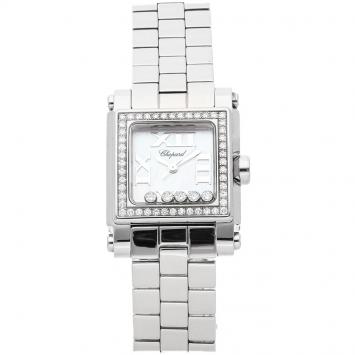 Pre Owned Chopard MOP Diamonds Happy Sport Square Stainless Steel 278516-3004 Women's Wristwatch 24 MM                                                                                                                                                      