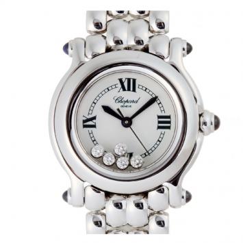 Pre Owned Chopard White Stainless Steel Happy Sport Diamond 27 8250-23 Women's Wristwatch 26MM