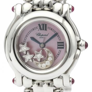 Pre Owned Chopard Pink MOP Stainless Steel Diamond Happy Sport 27/8250-21 Women's Wristwatch 26MM