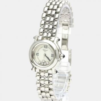 Pre Owned Chopard White Diamond Stainless Steel Happy Sport 27/8250-23 Quartz Women's Wristwatch 26 mm