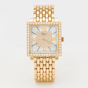 Pre Owned Chopard Mother Of Pearl 18K Yellow Gold Diamond Classique Square 14/3540/8-20 Women's Wristwatch 35 mm