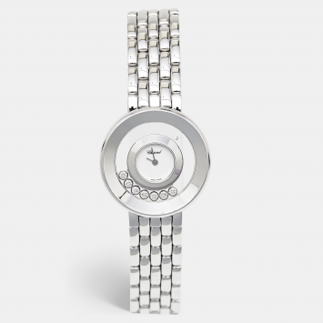 Pre Owned Chopard White 18k White Gold Diamond Happy Diamonds 4169 Women's Wristwatch 31 mm