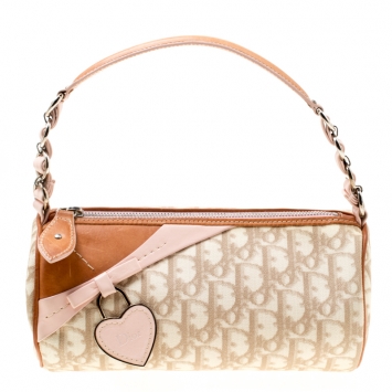 Pre Owned Dior Beige/Pink Diorissimo Coated Canvas and Leather Trotter Romantique Satchel
