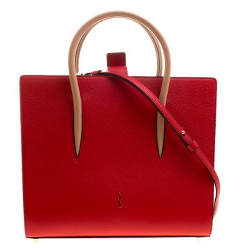 Pre Owned Christian Louboutin Red Leather Paloma Medium Tote