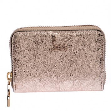 Pre Owned  Christian Louboutin Rose Gold Crackled Leather Panettone Wallet