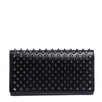 Pre Owned Christian Louboutin Black Leather Paloma Spike Wristlet Clutch