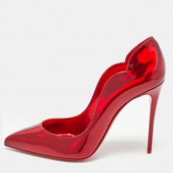 Pre Owned Christian Louboutin Red Patent Leather Hot Chick Pumps Size 38.5