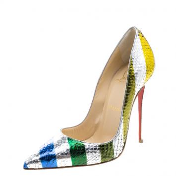 Pre Owned Christian Louboutin Multicolour Stripe Metallic Python Raye Laminato So Kate Pumps Size 36