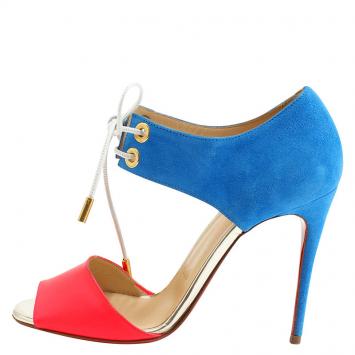 Pre Owned Christian Louboutin Tricolor Suede and Leather Mayerling Lace Up Sandals Size 36