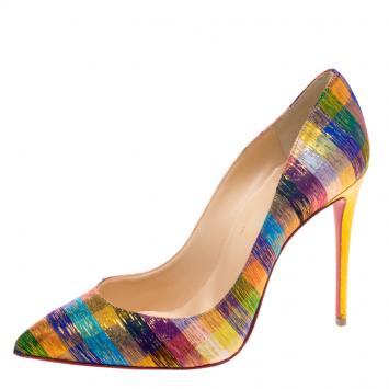 Pre Owned Christian Louboutin Multicolor Fabric Pigalle Follies Pumps Size 38.5