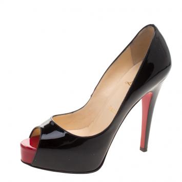 Pre Owned Christian Louboutin Black Patent Leather Hyper Prive Size 35.5