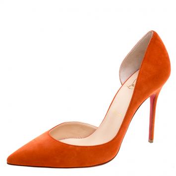 Pre Owned Christian Louboutin Orange Suede Iriza D'orsay Pumps Size 37.5
