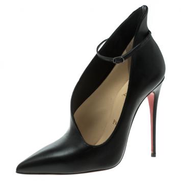 مملوكة مسبقًا Christian Louboutin Black Leather Vampydoly Ankle Strap D'orsay Ankle Boots Size 37