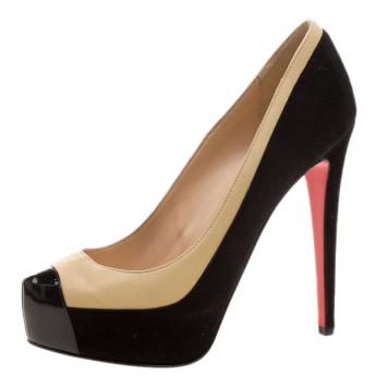 مملوكة مسبقًا Christian Louboutin Two Tone Suede and Leather Mago Platform Pumps Size 37