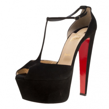 Pre Owned Christian Louboutin Black Suede T-strap Peep Toe Platform Sandals Size 40.5