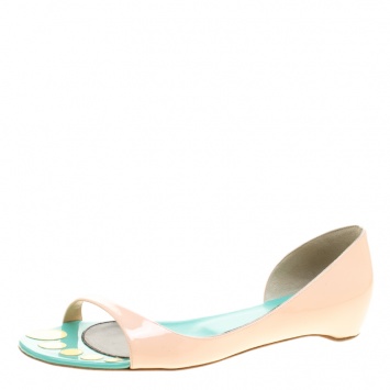 Pre Owned Christian Louboutin Blush Pink Patent Leather Toboggan Flat D'orsay Sandals Size 40